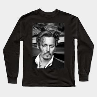 Jonny Portrait Illustration Support Depp Trail Digital Art Long Sleeve T-Shirt